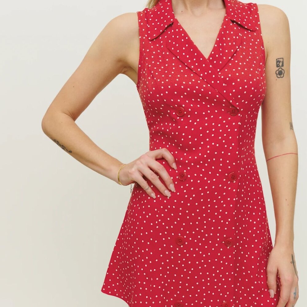 Reformation red dress white polka dots - Leith Dress size 4